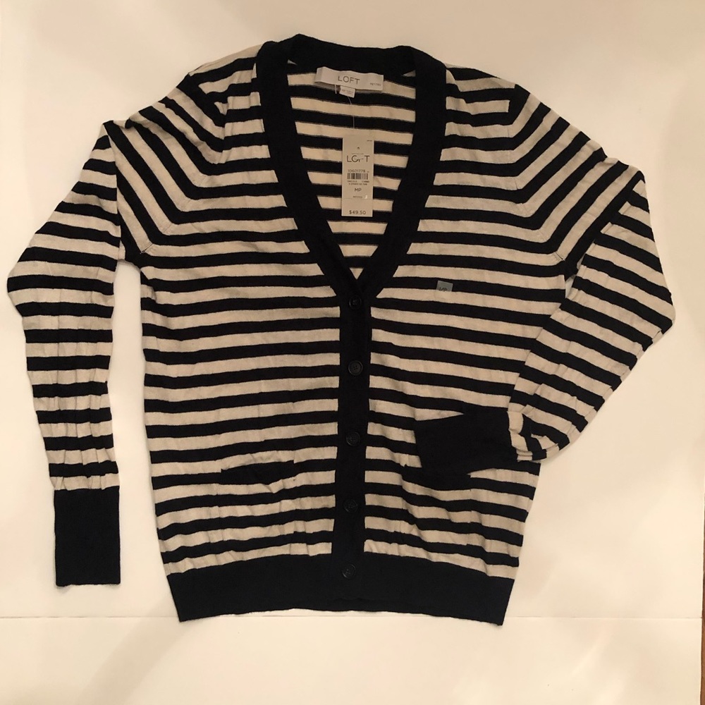 Loft navy and cream striped cardigan